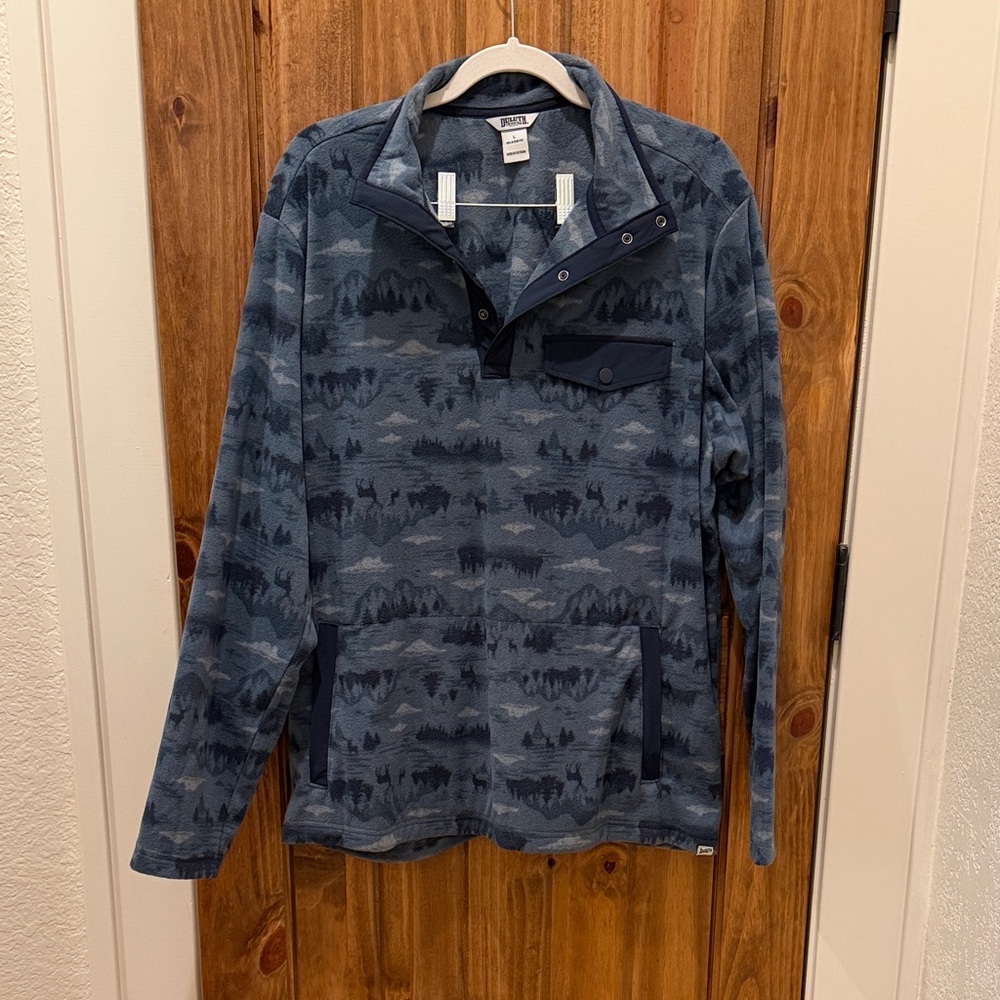 Duluth Trading Co Blue Patterned Fleece Pullover, Size Large